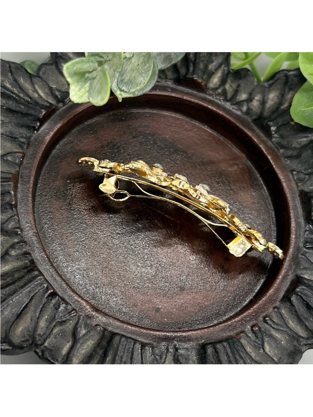 Gold Floral Clear Crystal Hair Clip barrette FINAL PRICE DROP